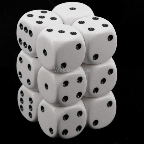 D6 -16Mm Opaque Dice White Black 12Ct For Discount