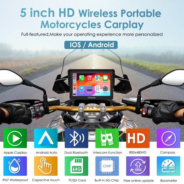 Carpuride W502B Pro Wireless Portable Upgraded Dual Bluetooth Waterproof IP67 Motorcycle Stereo, with Intercom function, Compass Barometer, BMW Motorcycles Bracket Sale - Image 2