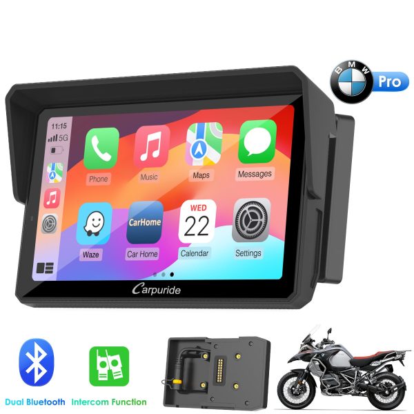 Carpuride W502B Pro Wireless Portable Upgraded Dual Bluetooth Waterproof IP67 Motorcycle Stereo, with Intercom function, Compass Barometer, BMW Motorcycles Bracket Sale