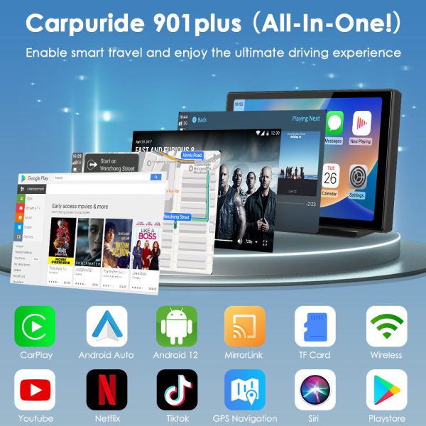 CARPURIDE W901 Plus Portable Wireless Car Stereo, Support Install Apps Online - Image 2