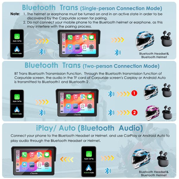 Carpuride W502B Pro Wireless Portable Upgraded Dual Bluetooth Waterproof IP67 Motorcycle Stereo, with Intercom function, Compass Barometer, BMW Motorcycles Bracket Sale - Image 5