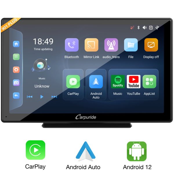 CARPURIDE W901 Plus Portable Wireless Car Stereo, Support Install Apps Online