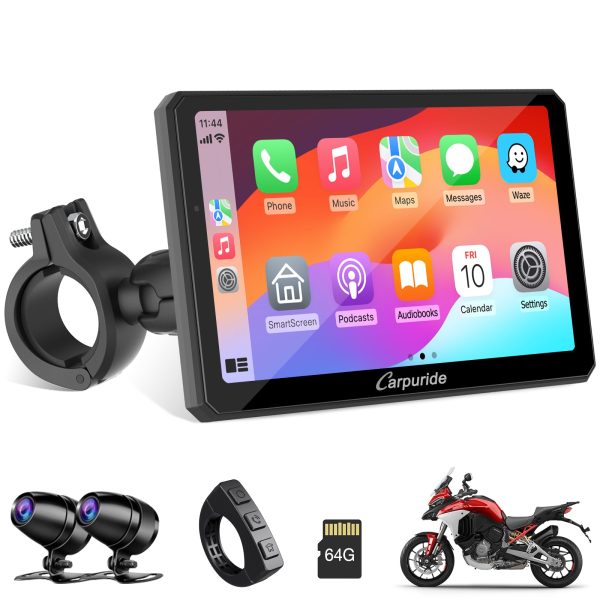 Carpuride W712D Rotatable Motorcycle Stereo with GPS Navigation & Dash Cam Hot on Sale