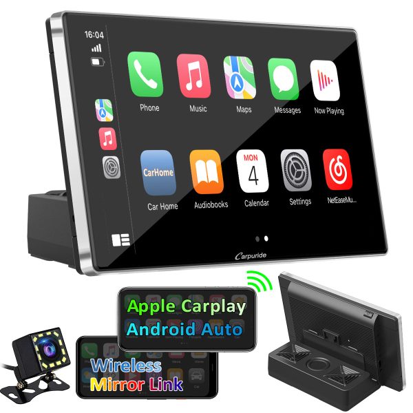 CARPURIDE Car Stereo with Wireless Apple CarPlay&Android Auto, Dual 4Ω3W speakers, 9  IPS Touchscreen Car Radio Receiver with Mirror Link Bluetooth Google Siri WiFi GPS Navigation Light-sensing EQ effect,Backup Camera,Silver Online now