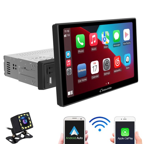 CARPURIDE YT09 Single Din Car Stereo with Wireless Apple CarPlay&Android Auto,9  IPS Touch Screen,GPS Navigation,BT,USB,FM,Rear Camera,SWC For Cheap
