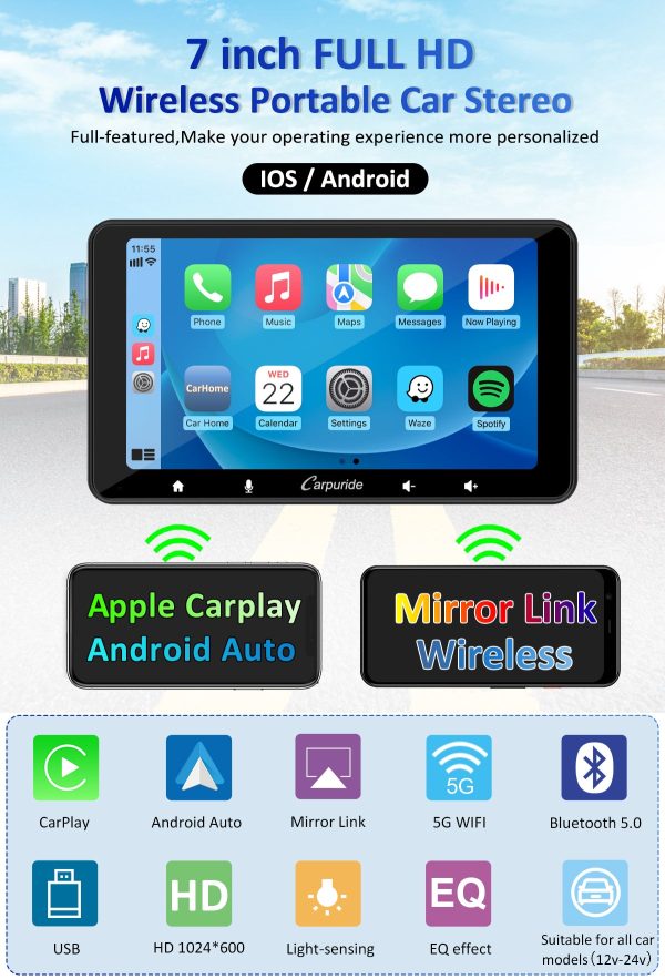 CARPURIDE W708 Wireless Portable Car Stereo Online Hot Sale - Image 2