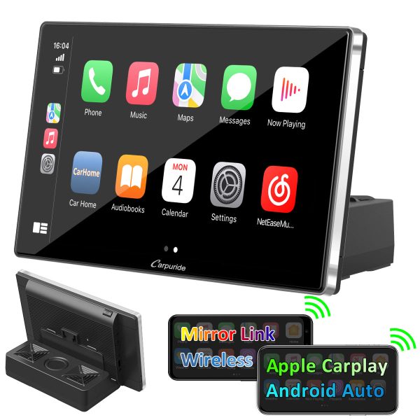 CARPURIDE Wireless Portable Car Stereo with Light-Sensitive,Dual 4Ω3W speakers, 9 Inch IPS Touchscreen Car Radio Receiver Works with Carplay Android Auto Mirror Link Bluetooth Google Siri WiFi GPS Navigation,Silver Online Hot Sale