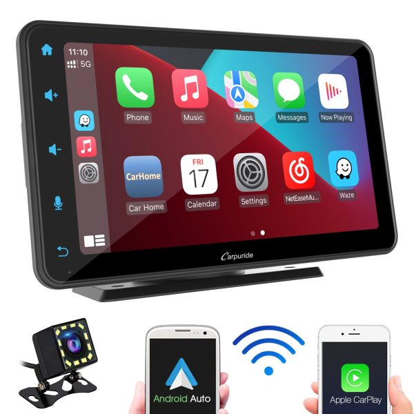 CARPURIDE W707 Wireless Portable Car Stereo with Backup Camera For Sale