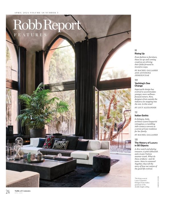 Robb Report - The Design Issue April 2024: Fresh Ideas Powering The Worlds Of Yachts, Cars, Homes & Style, The History Of Luxury In 50 Objects, Italian Gothic, In The Studio With Marc Quinn & More! Sale - Image 2