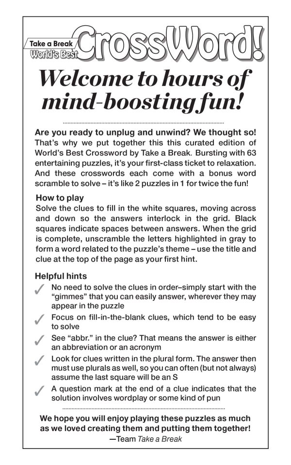 Take a Break - Cross Word (Large Print): 99+ Puzzles & Mystery Words, Challenges To Cozy Up With, Hours Of Mind-Boosting Fun, Relax, Unwind Your Way, Unplug, Reduce Stress, Brain Challenges & Solve! For Sale - Image 3