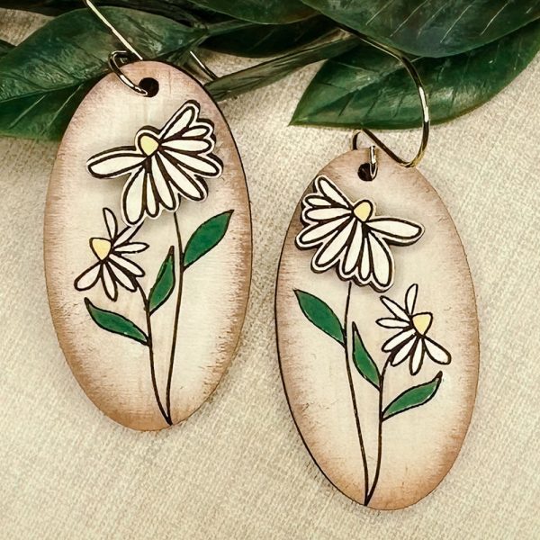 Oval Shaped Layered  Daisy Earrings Online now