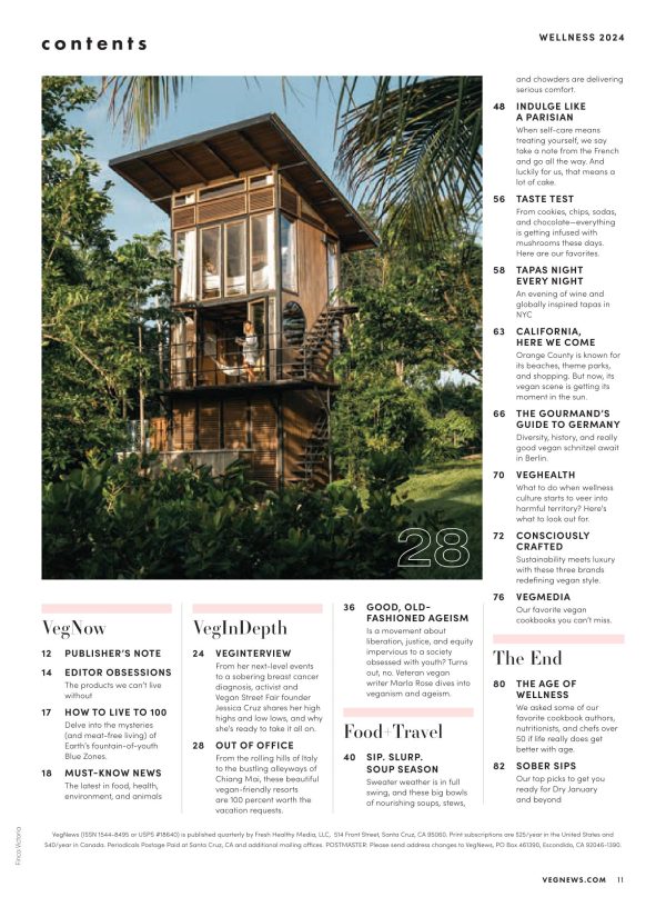 VegNews - 2024 Wellness Issue: Plant-Based Products, Recipes, Food Trends, Beauty, Fashion, Media, Secrets To The Blue Zone, Indulge Like A Parisian, Ramen, Pho, Pozole, Vegan-Friendly Resorts & More! on Sale - Image 2