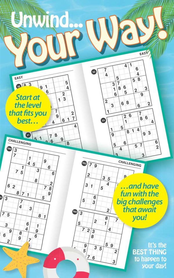 World s Best Puzzles - Sudoku: 293 Puzzles, Summer Edition, 5 Levels Of Difficulty, Pool Day Activity, Vacation Relaxation, Family Fun, Unwind, Unplug, De-Stress, Mind-Boosting, Self-Care & Solve! For Cheap - Image 2