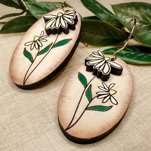 Oval Shaped Layered  Daisy Earrings Online now - Image 2