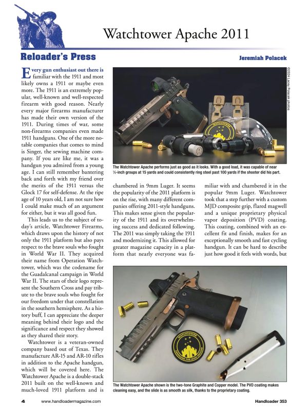 Handloader The Ammunition Reloading Journal - December 2024: Standard Pressure Loads For 45 Colt Rifles, Ruger Mini-14, Apache 2011 9MM, Precision Digital Bullet Seating, 356 Winchester & More! Discount - Image 3