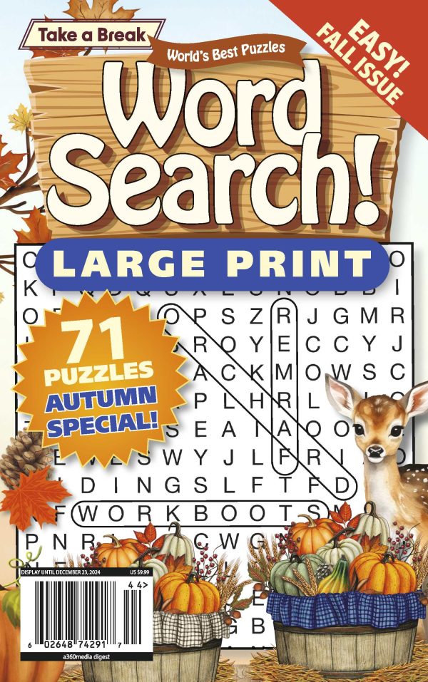 Take a Break - Word Search (Large Print): 71 Puzzles, Fall Issue, Level Easy, Autumn Themes, Hours Of Mind-Boosting Fun, Sharpen Brain, Unwind, Unplug, Relax, De-Stress, Challenge Yourself & Solve! For Sale