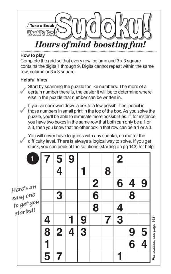 Take a Break - Sudoku 243302 Large Print: 277 Puzzles, 5 Levels Of Difficulty, Enhance Your Skills, Easy To Read, Hours Of Mind Boosting Fun, Brain Challenges, Relax, Unwind, Unplug, Sit Back & Solve! For Sale - Image 2