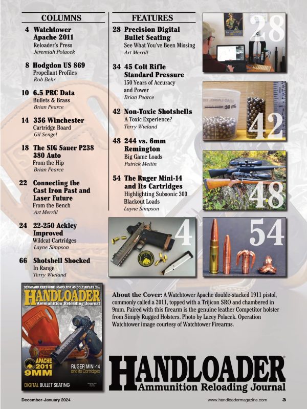 Handloader The Ammunition Reloading Journal - December 2024: Standard Pressure Loads For 45 Colt Rifles, Ruger Mini-14, Apache 2011 9MM, Precision Digital Bullet Seating, 356 Winchester & More! Discount - Image 2