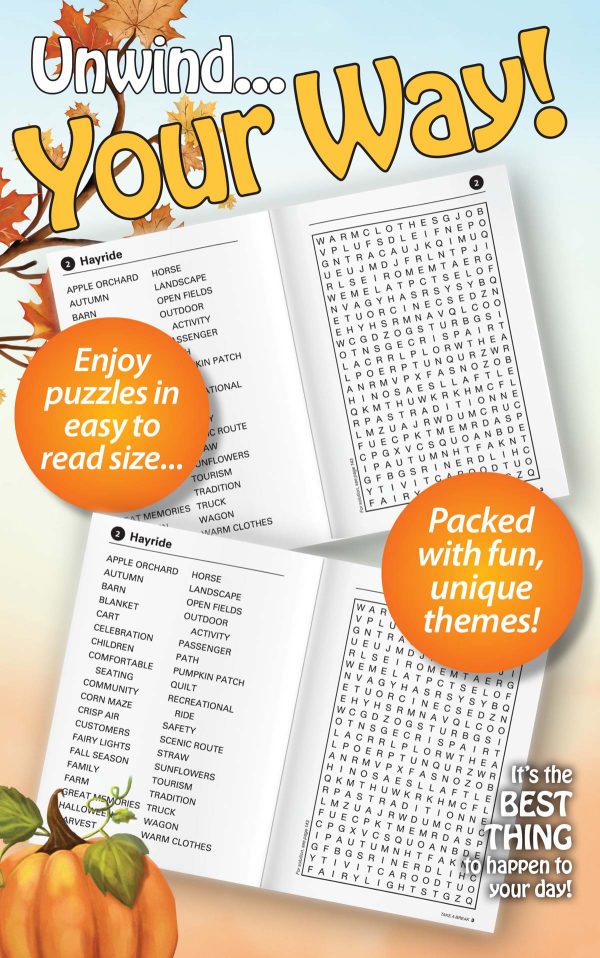 Take a Break - Word Search (Large Print): 71 Puzzles, Fall Issue, Level Easy, Autumn Themes, Hours Of Mind-Boosting Fun, Sharpen Brain, Unwind, Unplug, Relax, De-Stress, Challenge Yourself & Solve! For Sale - Image 2