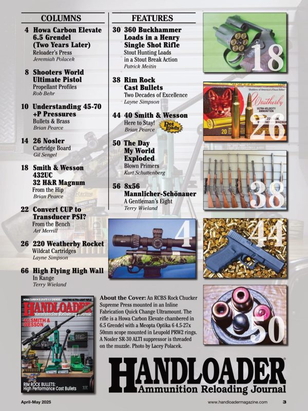 Handloader The Ammunition Reloading Journal - April 2025: Howa Carbon Elevate 6.5 Grendel, The Ultra Light Rifle, 40 Smith & Wesson, High Performance Rim Rock Bullets, 220 Weatherby Rocket & More! For Cheap - Image 2