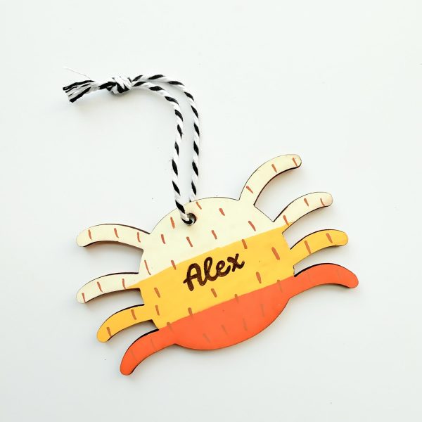 Happy Spider Gift Tag Ornament Wooden Paint Me Halloween Decor Fashion - Image 2