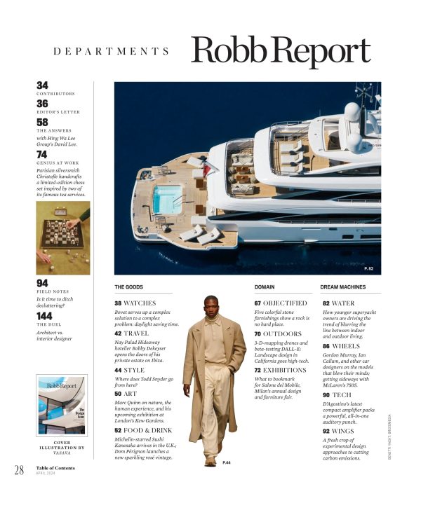Robb Report - The Design Issue April 2024: Fresh Ideas Powering The Worlds Of Yachts, Cars, Homes & Style, The History Of Luxury In 50 Objects, Italian Gothic, In The Studio With Marc Quinn & More! Sale - Image 3