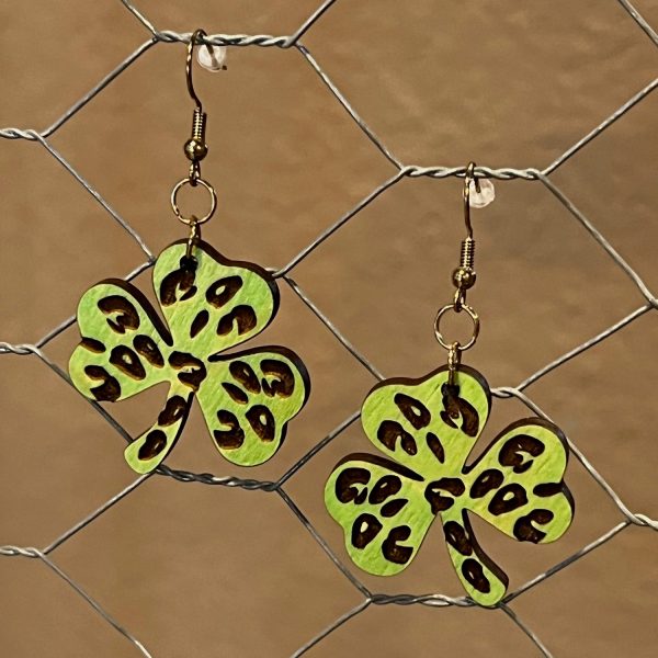 Leopard Print Shamrock Dangle Earrings For Cheap - Image 2