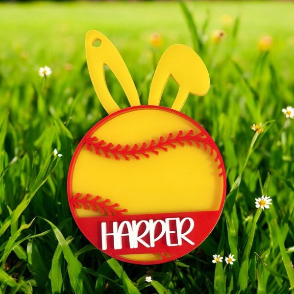 Personalizable Baseball Bunny Easter Basket Tag on Sale - Image 2