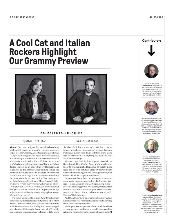 Variety - 23.02.01 Edition: Grammys 2023, Doja Cat Talks Changing Looks, Sound & Story Behind Vegas Track From Elvis, Best New Artist Nominee Måneskin Italian Traditional Rock Band Members & More! on Sale - Image 3