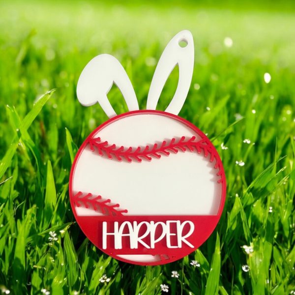 Personalizable Baseball Bunny Easter Basket Tag on Sale