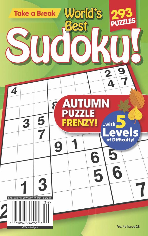 World s Best Sudoku Vo. 4   Issue 28 - 293 Autumn Frenzy Puzzles, Enhance Your Skills With 5 Levels Of Difficulty, Brain Boosting Challenges, Sharpen Your Mind, Relax, Unwind, Unplug & Solve! For Discount
