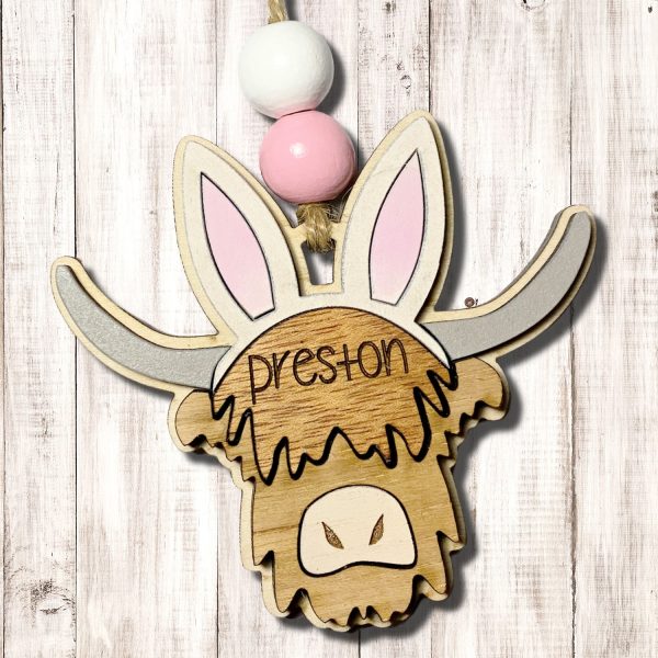 Highland Cow Easter Tag with Bunny Ears Hot on Sale