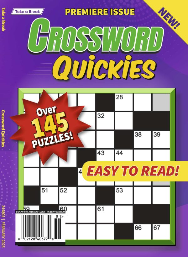Take a Break - Crossword Quickies 244805 Easy To Read: 145+ Puzzles, Hours Of Mind-Boosting Fun, Brain Challenges, Relax, Unwind, Unplug, Recharge, De-Stress, Reduce Anxiety, Sit Back & Solve! For Sale