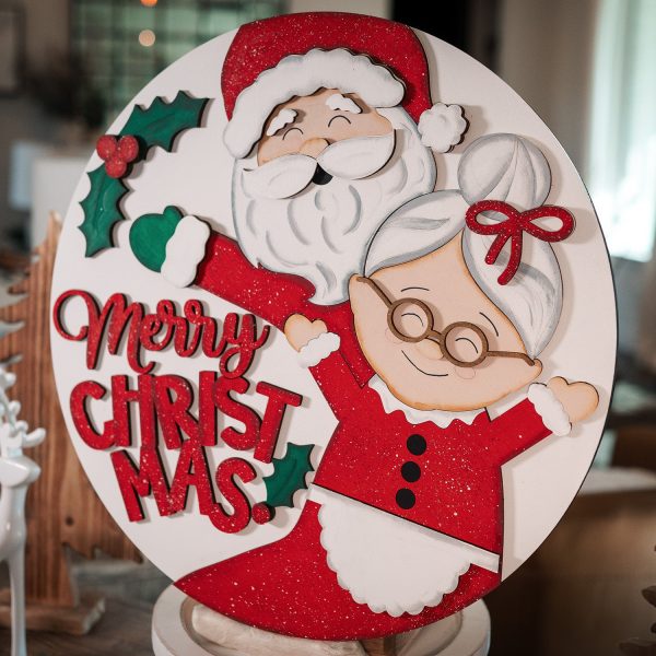 Santa and Mrs. Claus Round Door Hanger on Sale