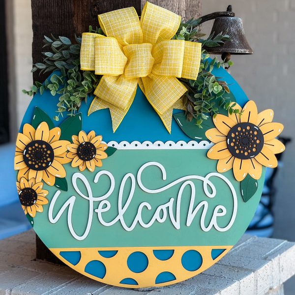 Welcome Sunflower Door Hanger with Layered Floral Design Online Hot Sale