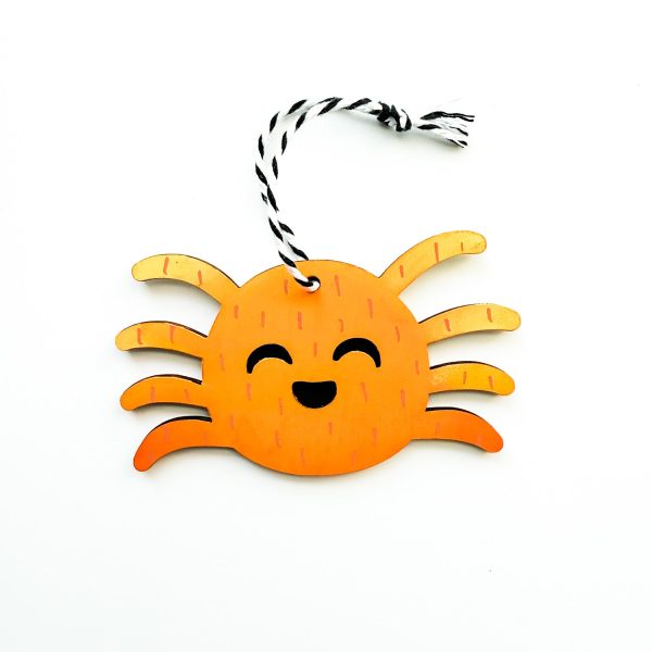 Happy Spider Gift Tag Ornament Wooden Paint Me Halloween Decor Fashion