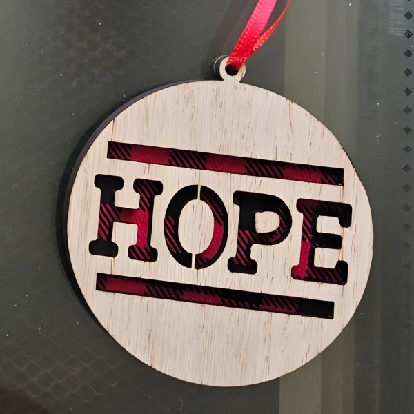 Plaid Wood Christmas  Hope  Ornament Online now - Image 2