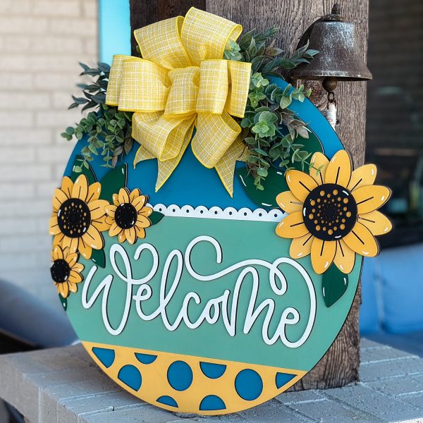 Welcome Sunflower Door Hanger with Layered Floral Design Online Hot Sale - Image 3