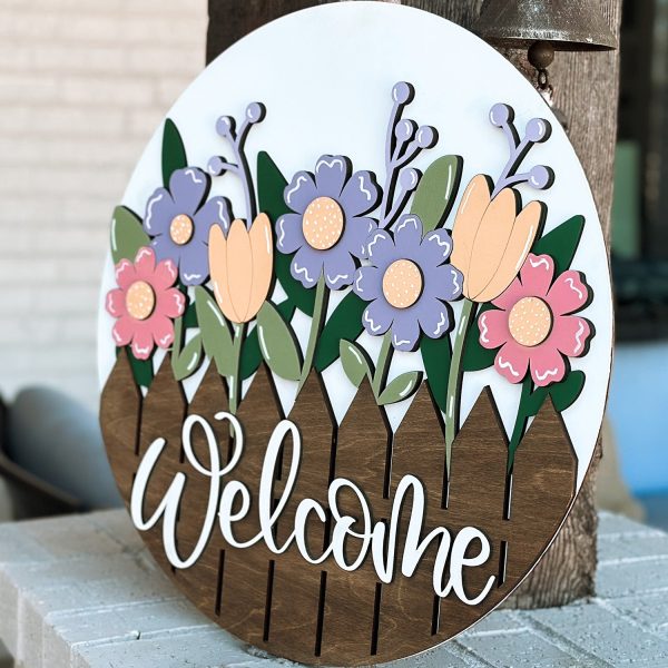 Floral Fence Welcome Sign with Spring Flowers For Cheap - Image 3