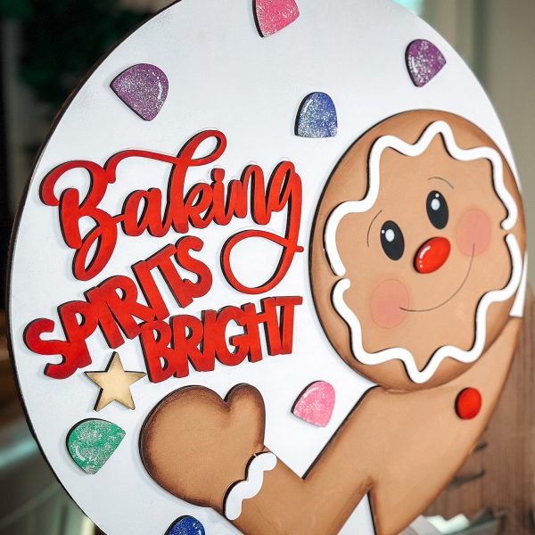 Gingerbread Man Baking Spirits Bright Round Christmas Door Hanger Fashion - Image 2