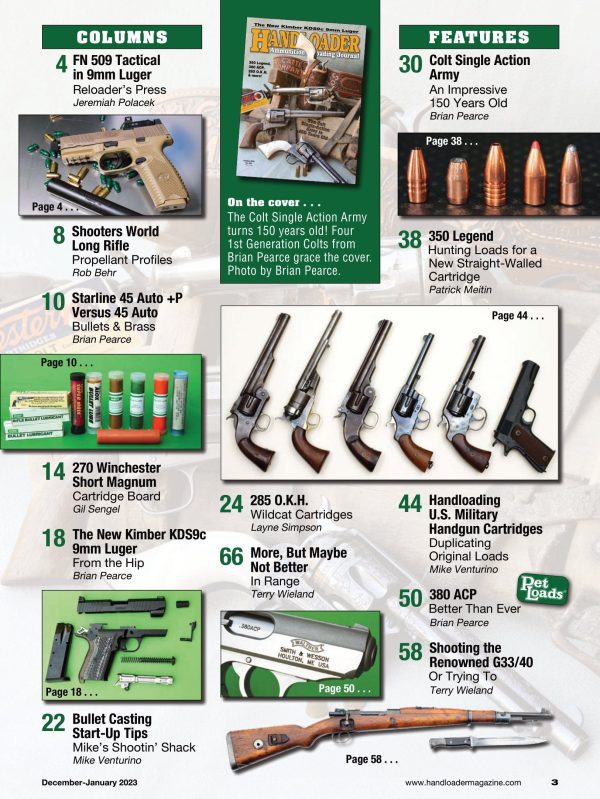 Handloader December 2023 - The Ammunition Reloading Journal: The New Kimber KDS9c 9mm Luger, FN 509, Duplicating Original Loads & Colt Single Action Army Online Hot Sale - Image 2