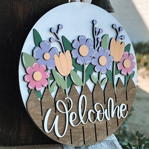 Floral Fence Welcome Sign with Spring Flowers For Cheap - Image 2