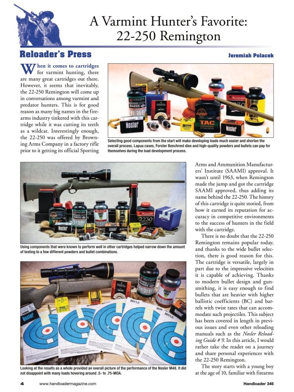 Handloader October 2023 - The Ammunition Reloading Journal: Varmint Hunter s Favorite 22-250 Remington, 30-30 Winchester, 7.6mm Parabellum 30 Luger & Kimber K6s DASA Combat Revolver Online now - Image 3