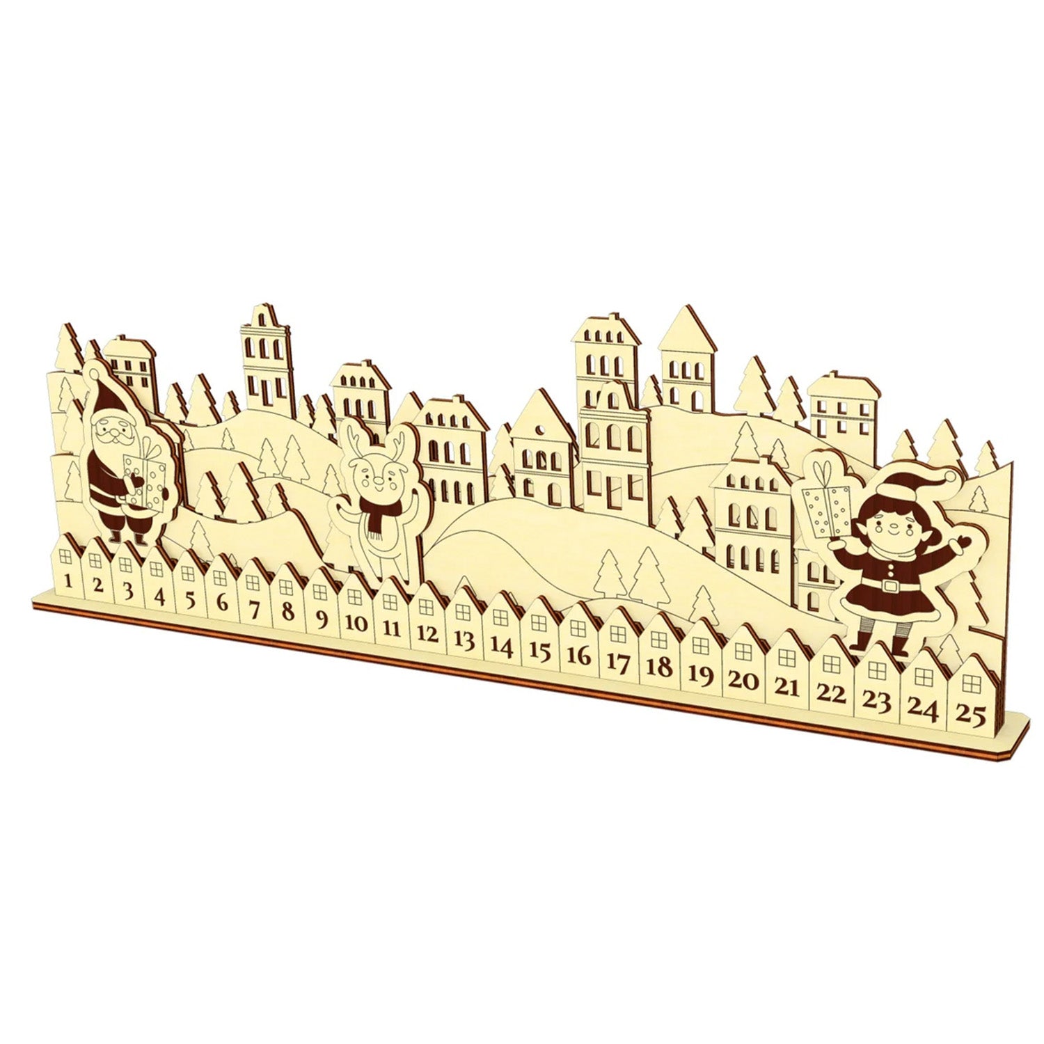 Advent Countdown Calendar with Santa, Elf and Reindeer on the Winter City Background Online Sale