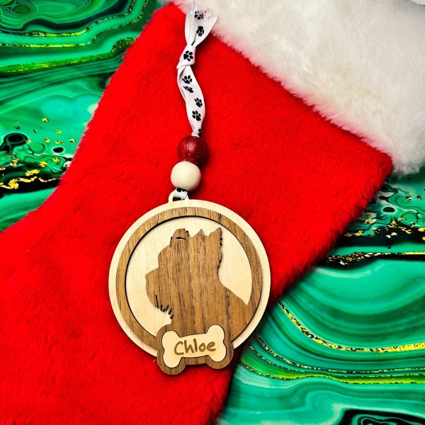 Yorkie Silhouette Christmas Ornament (Set of 3) with Personalization Hot on Sale - Image 2