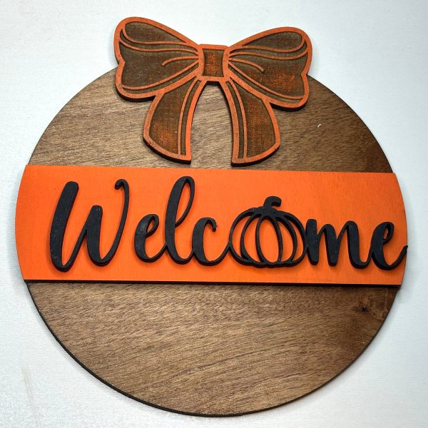 Welcome Pumpkin Bow Fall Door Sign on Sale