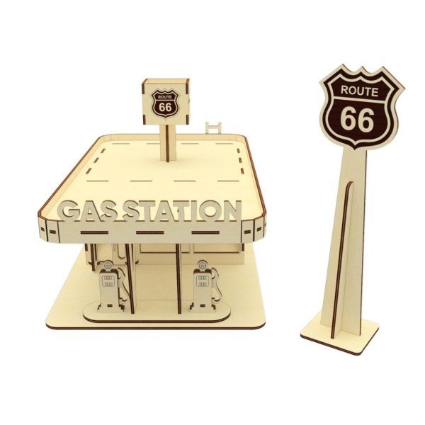 Retro Gas Station Dollhouse with Route Sign Fashion - Image 2