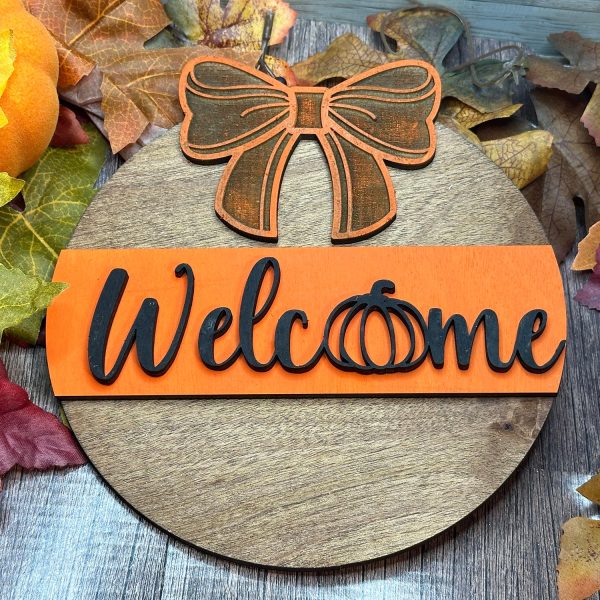 Welcome Pumpkin Bow Fall Door Sign on Sale - Image 5