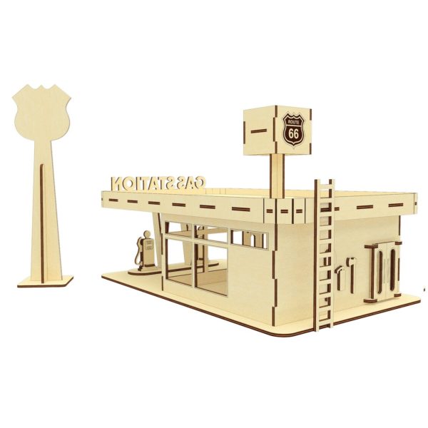 Retro Gas Station Dollhouse with Route Sign Fashion - Image 3