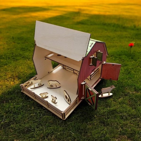 Barn Dollhouse with Farm Animals and Opening Door and Roof Sale - Image 2